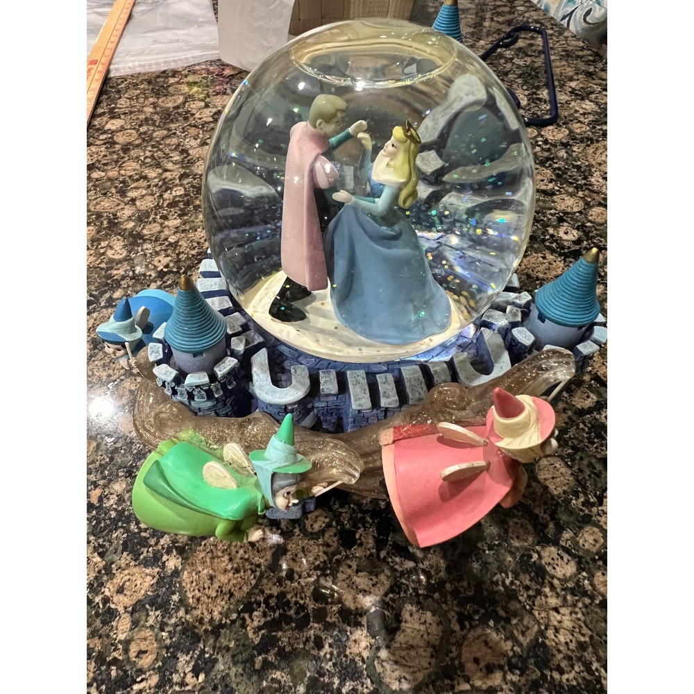 Vintage Disney Sleeping Beauty Musical Snow Globe Once Upon A Dream Castle Fairy
